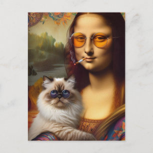 Mona Lisa Smoking and Her Himalayan Cat Postcard