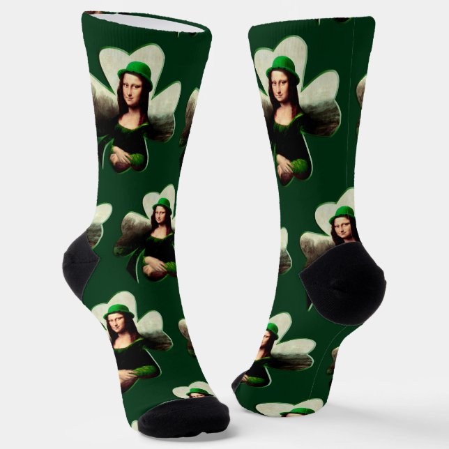Mona Lisa St. Patrick's Day Clover Socks (Angled)