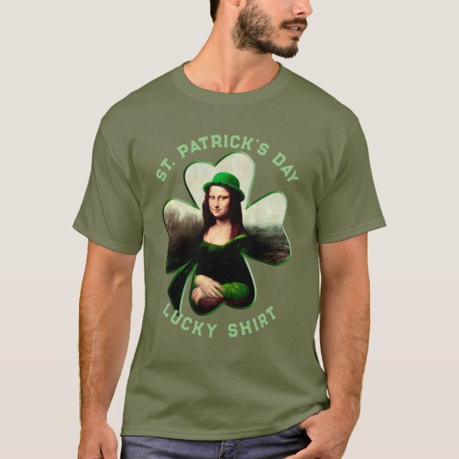 Mona Lisa St. Patrick's Day Clover T-Shirt (Front)