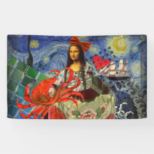 Mona Lisa Starry Night Collage: Whimsical Surreal Banner