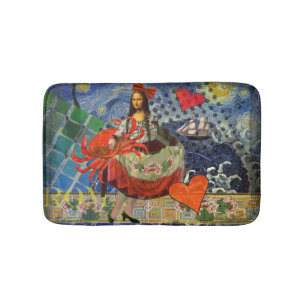 Mona Lisa Starry Night Collage: Whimsical Surreal  Bath Mat