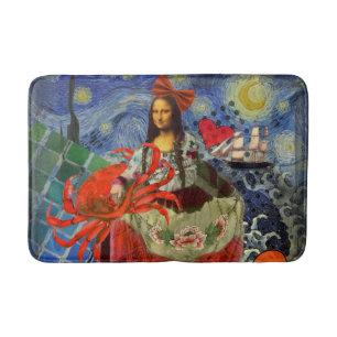 Mona Lisa Starry Night Collage: Whimsical Surreal  Bath Mat