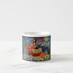 Mona Lisa Starry Night Collage: Whimsical Surreal  Espresso Cup