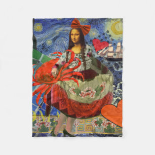 Mona Lisa Starry Night Collage: Whimsical Surreal  Fleece Blanket