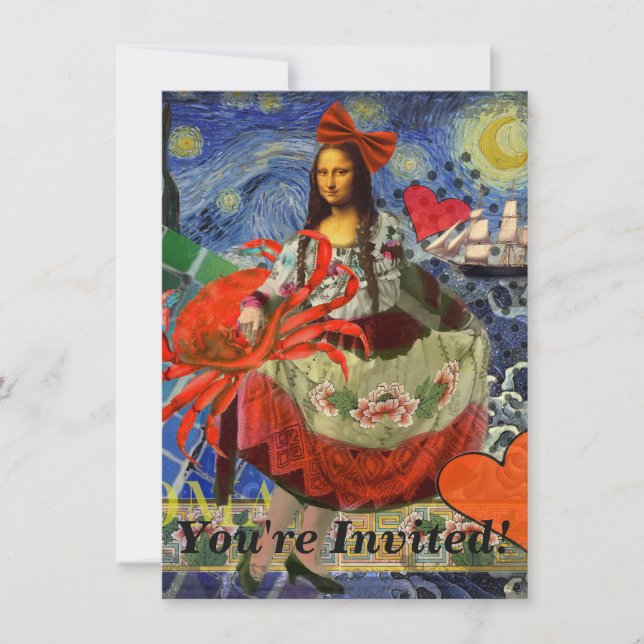 Mona Lisa Starry Night Collage: Whimsical Surreal  Invitation (Front)