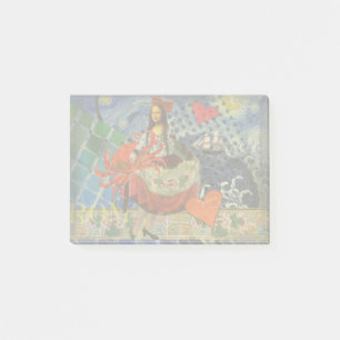 Mona Lisa Starry Night Collage: Whimsical Surreal Post-it Notes