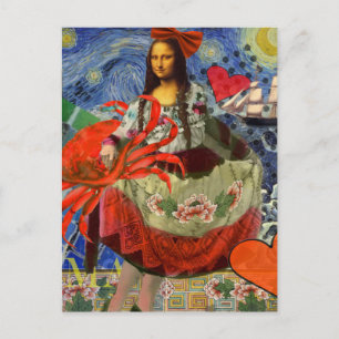 Mona Lisa Starry Night Collage: Whimsical Surreal Postcard