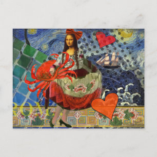 Mona Lisa Starry Night Collage: Whimsical Surreal Postcard