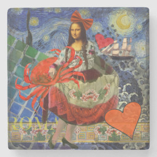 Mona Lisa Starry Night Collage: Whimsical Surreal  Stone Coaster