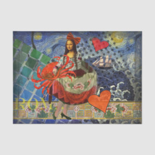 Mona Lisa Starry Night Collage: Whimsical Surreal Tissue Paper