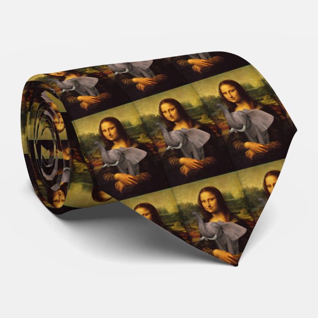 Mona Lisa Supports Elephants Tie (Rolled)