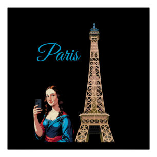 MONA LISA TAKING SELFIE SURREAL PARIS POSTER