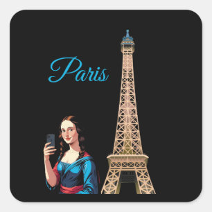 MONA LISA TAKING SELFIE SURREAL PARIS  SQUARE STICKER