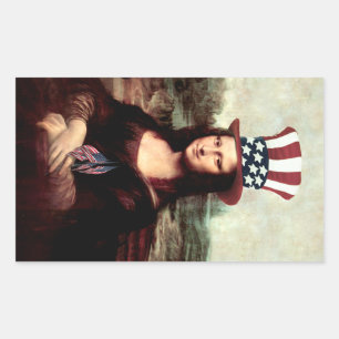 Mona Lisa USA Independence Day  Rectangular Sticker