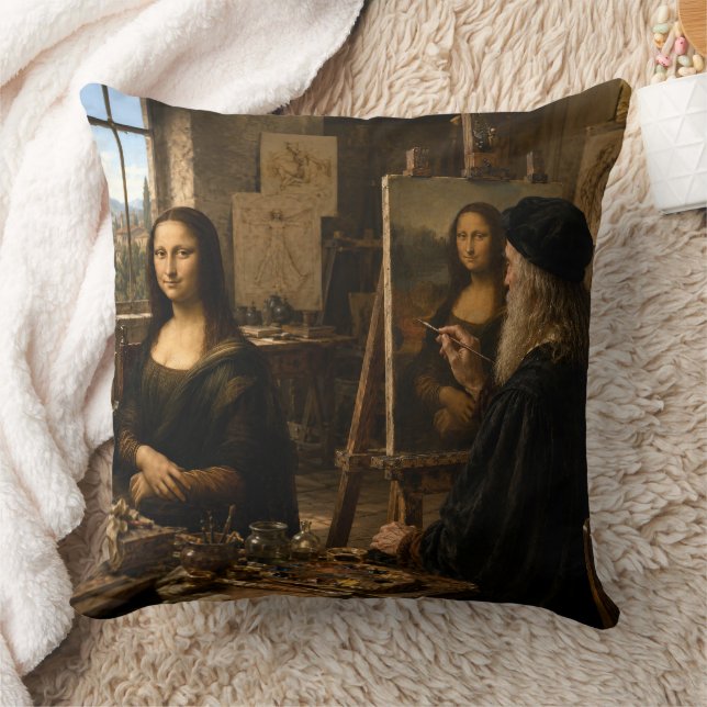 Mona Lisa Visits Leonardo Da Vinci's Studio No 2 Cushion (Blanket)