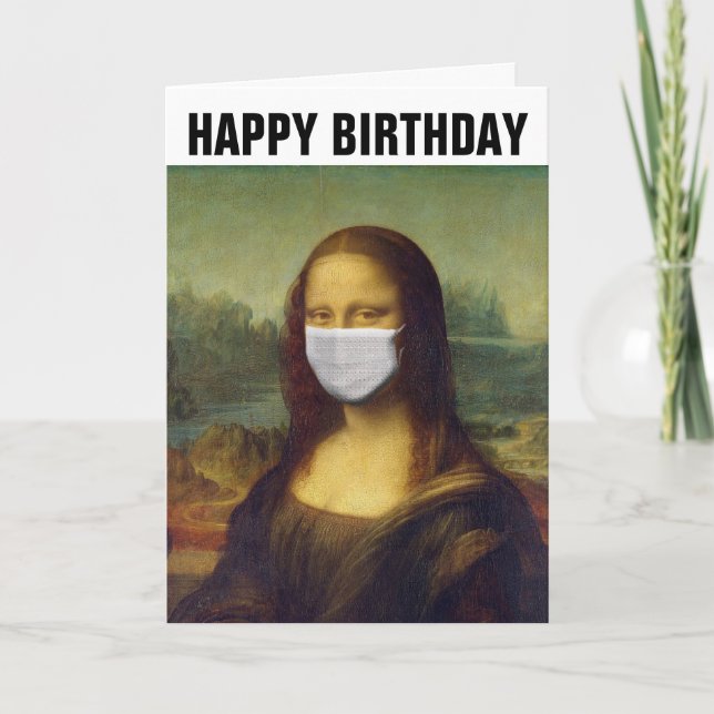 MONA LISA WEARING MASK BIRTHDAY CARD (Front)
