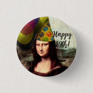 Mona Lisa Wearing Party Hat 3 Cm Round Badge