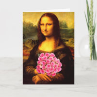 Mona Lisa With Bouquet Of Pink Roses