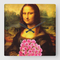 Mona Lisa With Bouquet Of Pink Roses
