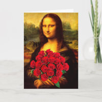 Mona Lisa With Bouquet Of Red Roses