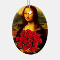 Mona Lisa With Bouquet Of Red Roses