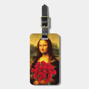 Mona Lisa With Bouquet Of Red Roses Luggage Tag