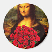 Mona Lisa With Bouquet Of Red Roses