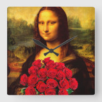 Mona Lisa With Bouquet Of Red Roses