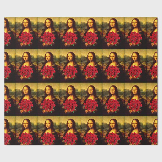 Mona Lisa With Bouquet Of Red Roses Wrapping Paper (Seam)