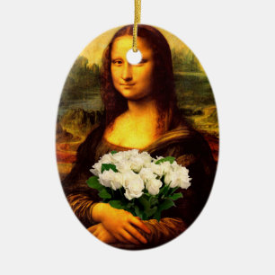 Mona Lisa With Bouquet Of White Roses Ceramic Tree Decoration