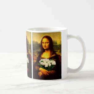 Mona Lisa With Bouquet Of White Roses Coffee Mug