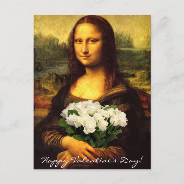 Mona Lisa With Bouquet Of White Roses Holiday Postcard (Front)