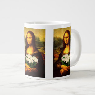 Mona Lisa With Bouquet Of White Roses Large Coffee Mug