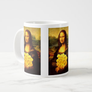 Mona Lisa With Bouquet Of Yellow Roses Large Coffee Mug