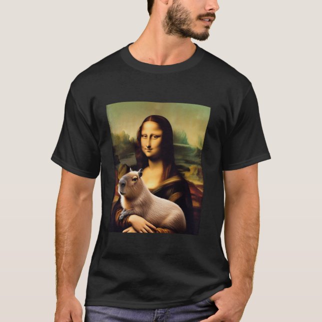 Mona Lisa with Capybara Funny Art Painting T-Shirt (Front)