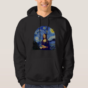 Mona Lisa with Coffee in Starry Night, - Hoodie