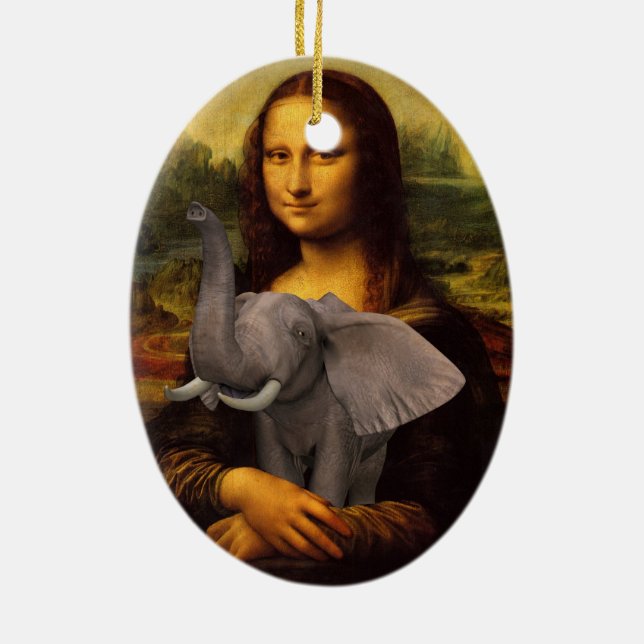 Mona Lisa With Elephant Ceramic Tree Decoration (Back)