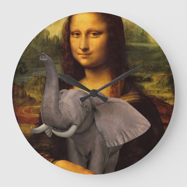 Mona Lisa With Elephant Large Clock (Front)