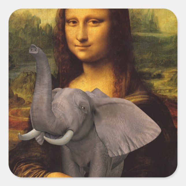Mona Lisa With Elephant Parody Square Sticker (Front)