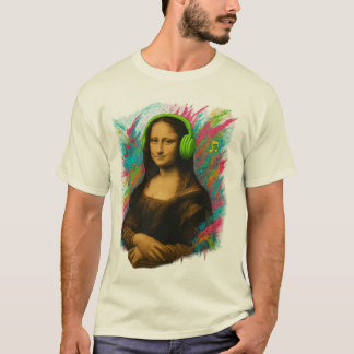 Mona Lisa with Headphones – Neon Graffiti Style on T-Shirt