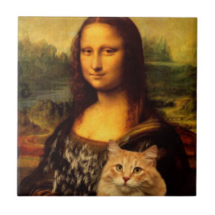 Mona Lisa with her pet, Cat fur Cat pet lovers Ceramic Tile