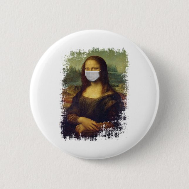 Mona Lisa With Mask 6 Cm Round Badge (Front)