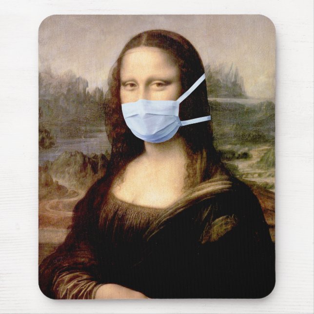 Mona Lisa with Mask Da Vinci Spoofing The Arts Mouse Pad (Front)