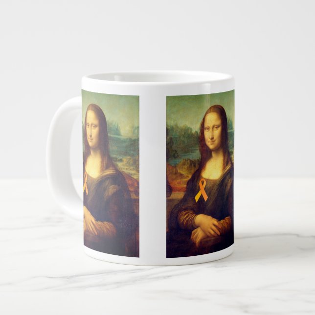 Mona Lisa With Orange Ribbon Large Coffee Mug (Front Left)