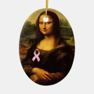 Mona Lisa With Pink Ribbon Ceramic Tree Decoration