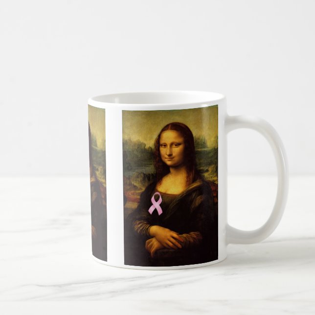 Mona Lisa With Pink Ribbon Coffee Mug (Right)
