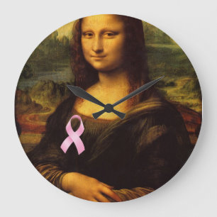 Mona Lisa With Pink Ribbon Large Clock