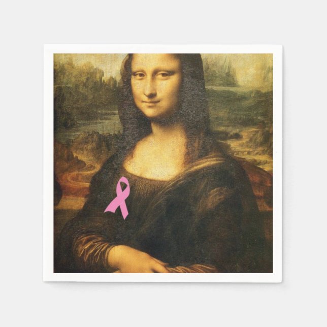 Mona Lisa With Pink Ribbon Napkin (Front)