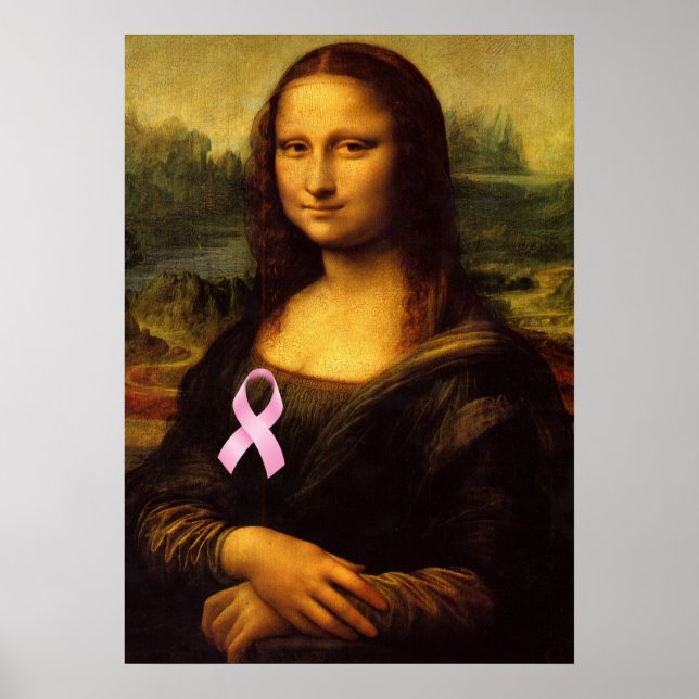 Mona Lisa With Pink Ribbon Poster (Front)