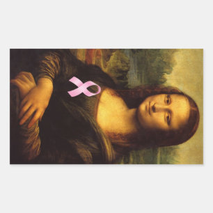 Mona Lisa With Pink Ribbon Rectangular Sticker